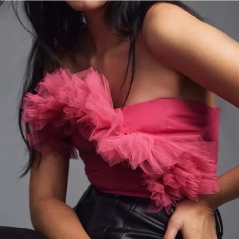 Ranna Gill Pink Ruffled Strapless Top - Picture 6 of 9